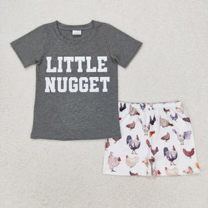 Little Nugget Chicken Gray Boys Shorts Sets