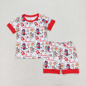 Cartoon Dogs Food Red White Boys Short Sleeve Pajamas