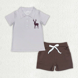 Deer Stripe Brown Boys Shorts Sets