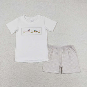 Duck Plaid White Boys Shorts Sets