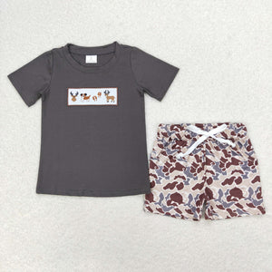 Dog Deer Camo Gray Boys Shorts Sets