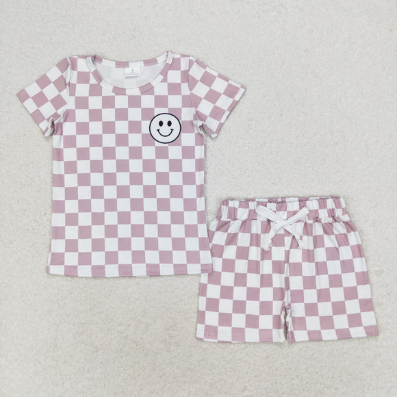 Smile Plaid Boys Shorts Sets