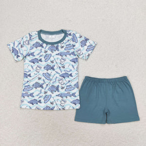 Fishing Blue Boys Shorts Sets