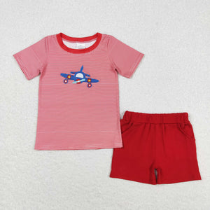 Plane Red Stripe Boys Shorts Sets