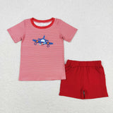 Plane Red Stripe Boys Shorts Sets