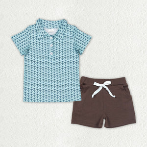 Birds Blue Brown Boys Shorts Sets