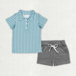 Birds Blue Gray Boys Shorts Sets