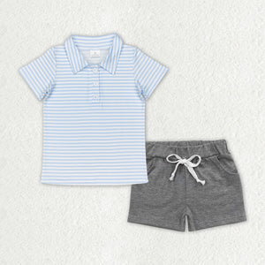 Stripe Blue Gray Boys Shorts Sets