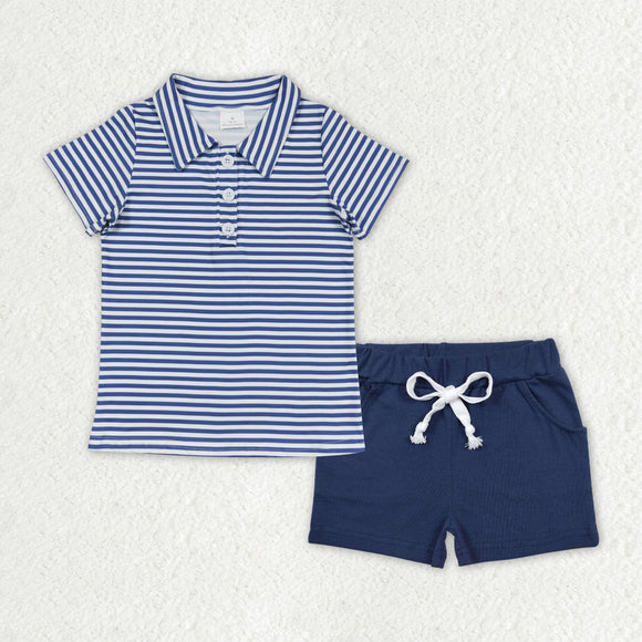 Stripe Navy Boys Shorts Sets