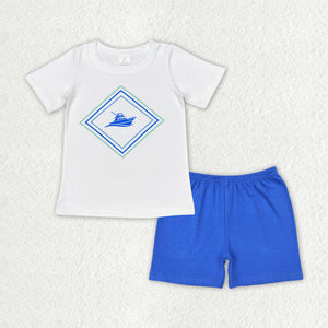 Yacht White Blue Boys Shorts Sets