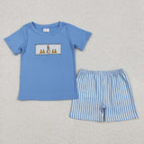 Carrot Bunny Blue Stripe Boys Easter Outfits