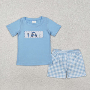 Golf Tour Van Plaid Blue Boys Shorts Sets