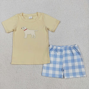 Dog Blue Plaid Yellow Blue Boys Shorts Sets