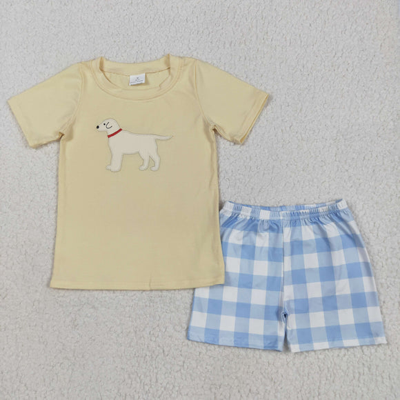 Dog Blue Plaid Yellow Blue Boys Shorts Sets
