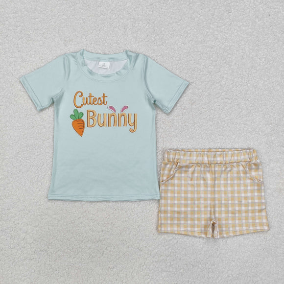 Carrot Cutest Bunny Plaid Bluish Boys Easter Outfits