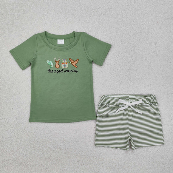 this is god's country Stripe Green Boys Shorts Sets