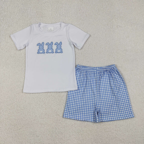 Bunny Blue Plaid Boys Easter Outfits
