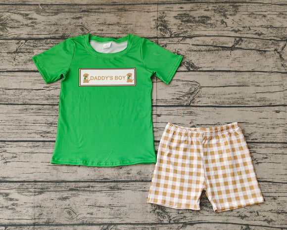 Pre-sale Daddy‘s Boy Dog Plaid Green Boys Shorts Sets