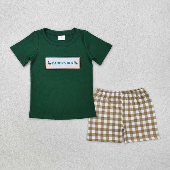 Duck Daddy's Boy Plaid Green Boys Shorts Sets