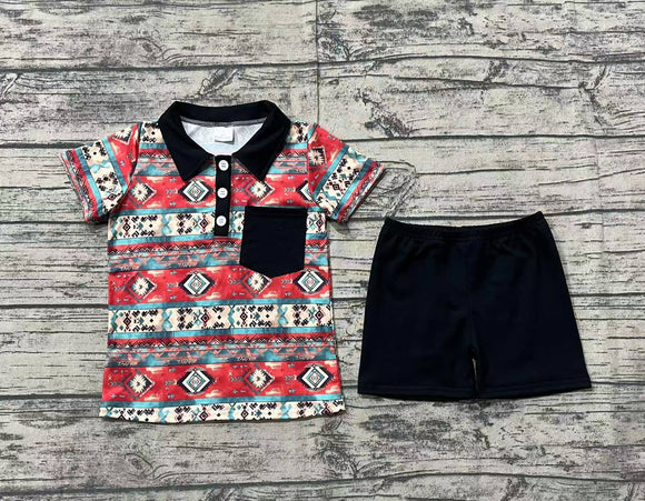 Pre-sale Black Pocket Aztec Red Boys Shorts Sets