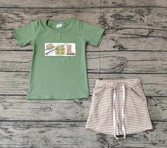 Pre-sale Fishing Stripe Green Boys Shorts Sets