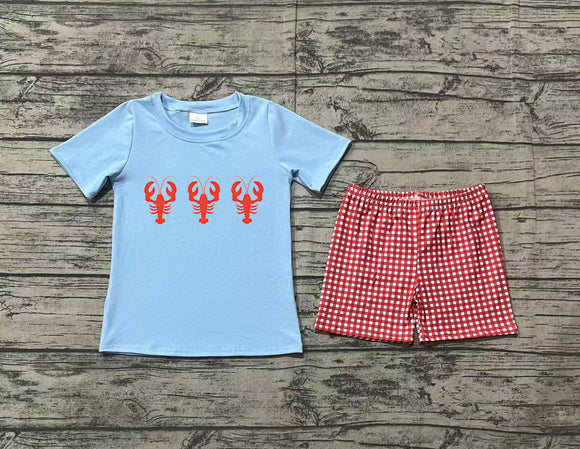 Pre-sale Crawfish Red Plaid Blue Boys Shorts Sets