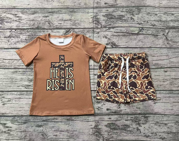 Pre-sale He is Risen Camo Cross Boys Easter Outfits