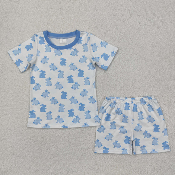 Bunny Blue White Boys Easter Pajamas