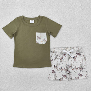 Duck Pocket Green Boys Shorts Sets