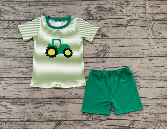 Pre-sale Tractor Stripe Green Boys Shorts Sets