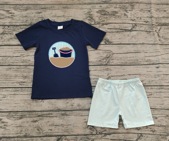 Pre-sale Beach Sand Bucket Stripe Blue Boys Shorts Sets