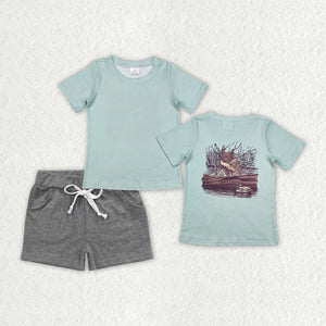 Dog Duck Bluish Gray Boys Shorts Sets