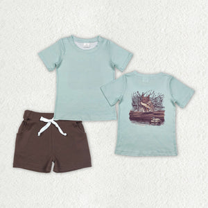 Dog Duck Bluish Brown Boys Shorts Sets