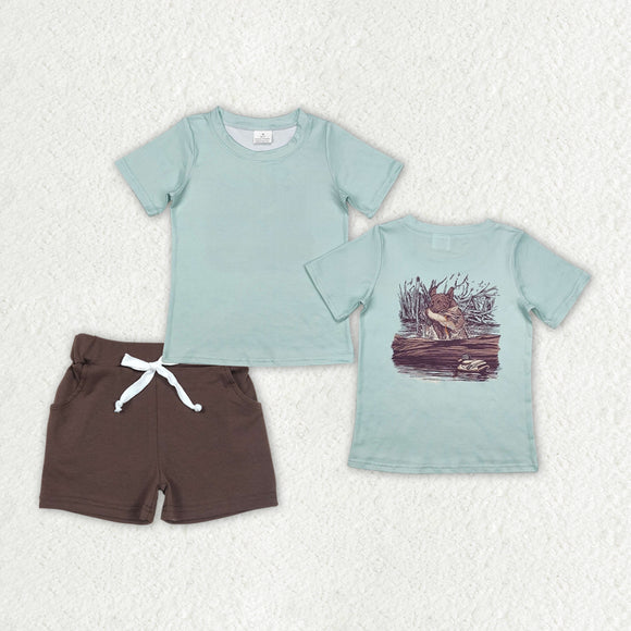 Dog Duck Bluish Brown Boys Shorts Sets