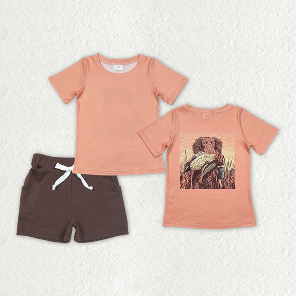 Dog Duck Orange Brown Boys Shorts Sets