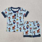 Howdy Cartoon Blue Boys Short Sleeve Pajamas