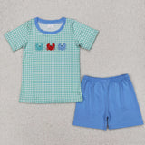 Crab Green Plaid Blue Boys Shorts Sets