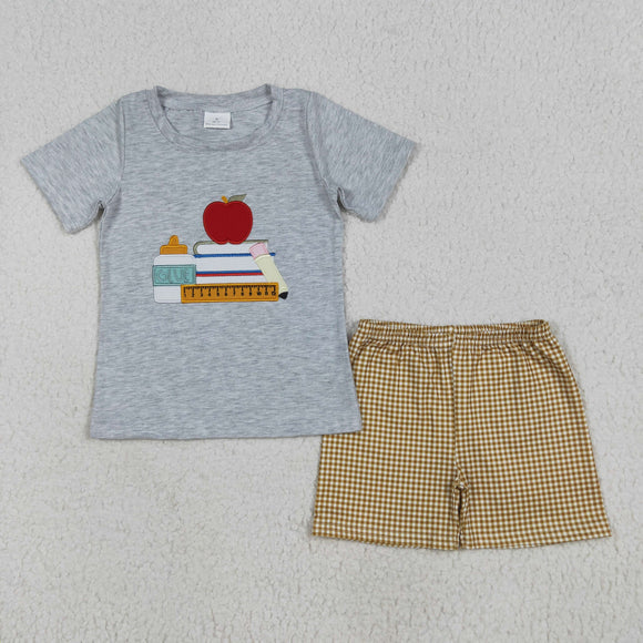 Glue Apple Books Brown Plaid Gray Boys Back to School Outfits