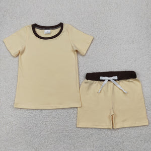 Solid Beige Brown Boys Shorts Sets
