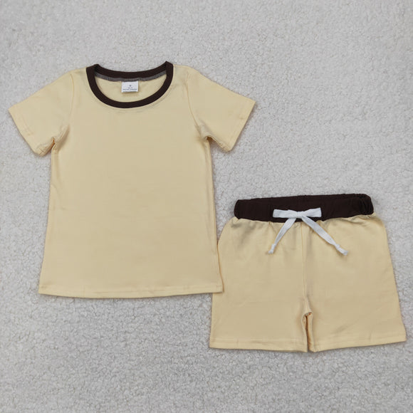 Solid Beige Brown Boys Shorts Sets