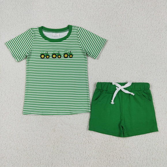 Tractor Stripe Green Boys Shorts Sets
