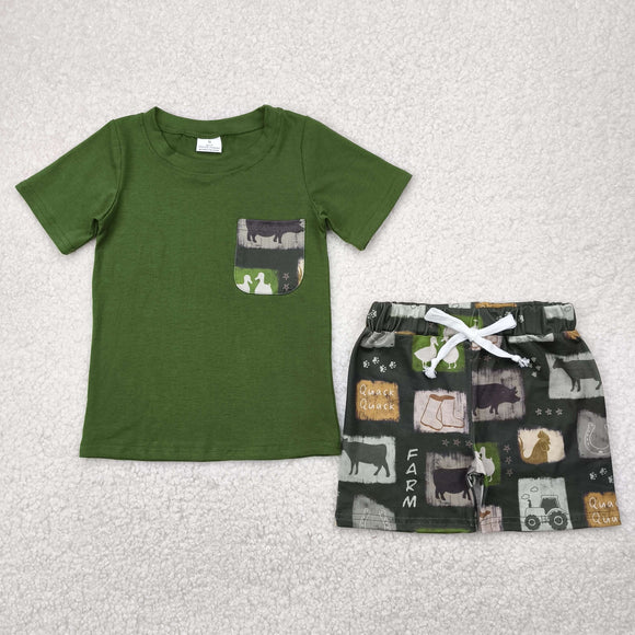 Quack Farm Duck Pocket Green Boys Shorts Sets
