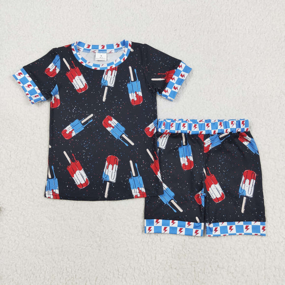 Popsicle Lightning Black Boys Pajamas 4th of July Outfits
