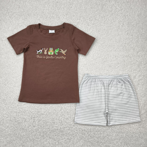 This is god's country Stripe Brown Boys Shorts Sets