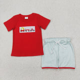 Car Bike Green Stripe Red Boys Shorts Sets