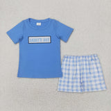 Daddy's Boy Blue Plaid Boys Shorts Sets