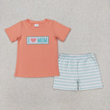 I Love Mom Stripe Orange Boys Shorts Sets