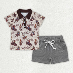 Rodeo Brown Gray Boys Shorts Sets