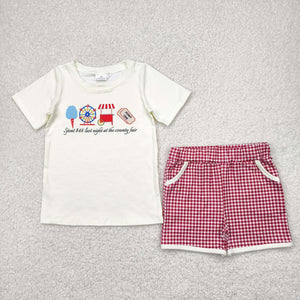 County Fair Red Plaid Beige Boys Shorts Sets