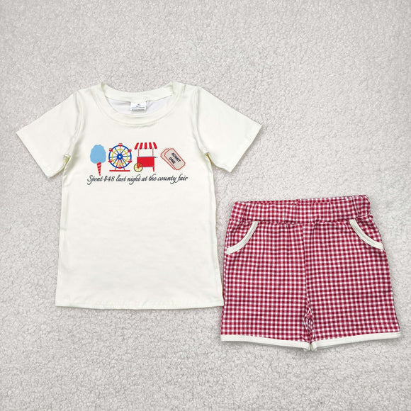 County Fair Red Plaid Beige Boys Shorts Sets
